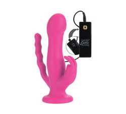 10 Function Silicone Love Rider Dual Motors Triple Rider Strap On Dong Pink